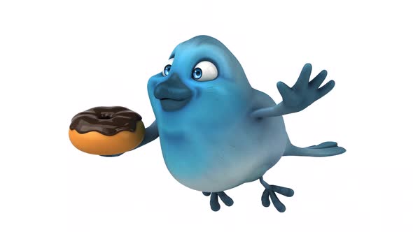 Fun 3D cartoon animation of a blue bird with alpha