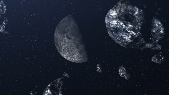 Asteroids Meteors Flying Toward the Moon