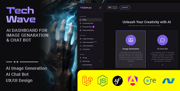 TechWave - AI Laravel, Angular 19, Symfony & Node Dashboard for Image Generation & Chat Bot