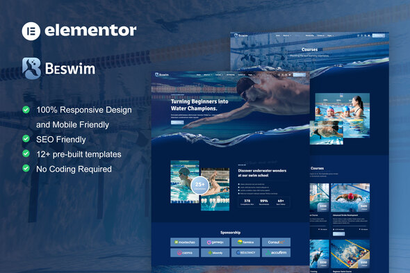 Beswim - Swimming Courses & Training Elementor Pro  Template Kit