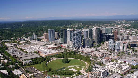 Bellevue Washington Downtown City Helicopter Aerial