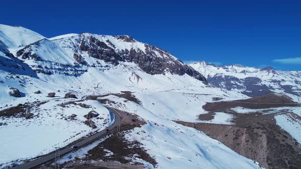 Panoramic view of Ski station centre resort at snowy Andes Mountains.