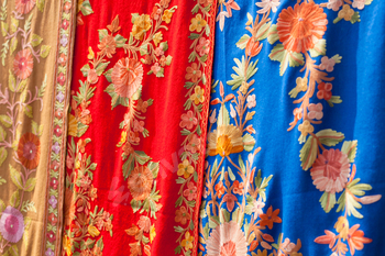 Colorful women scarves at a market