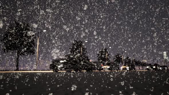 Snowy Night Traffic