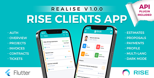 REALISE - RISE CRM Customer Mobile App for Android and IOS | Flutter App with API Plugin Included