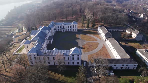 Aerial View of the Vyshnivets Palace Ukraine in Autumn