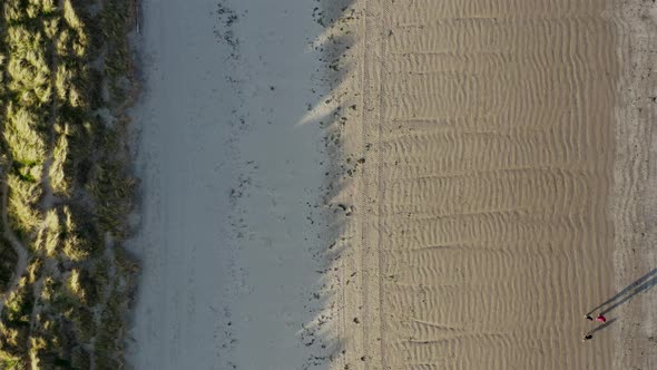 Aerial top-down drone view over Irish beach