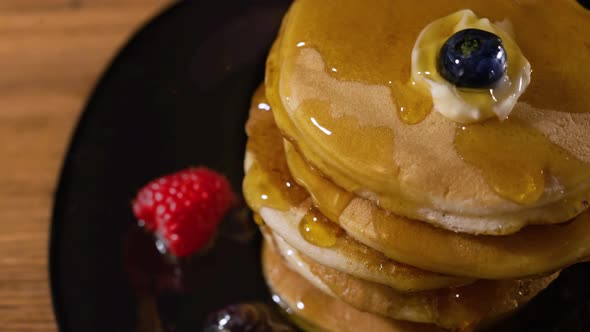Closeup Syrup On Pancake Stack