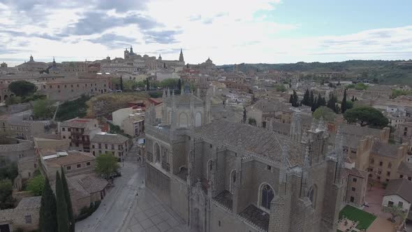 Aerial video of the Monastery of San Juan de los Reyes and views of Toledo, Spain