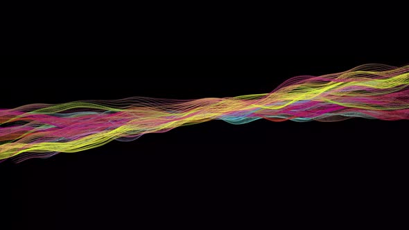 Colorful wavy line. Techy abstract colorful rainbow line on black background. 14
