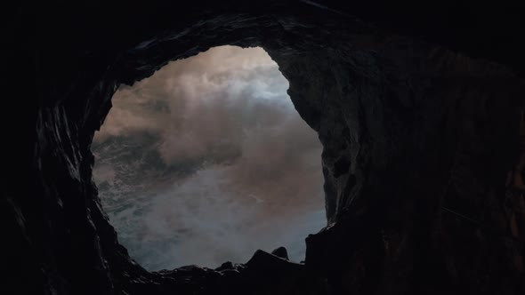 View to water from the sea cave of Rosh Hanikra