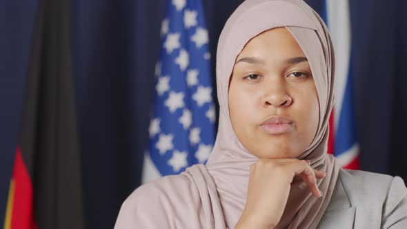 Portrait of Thoughtful Muslim Female Politician