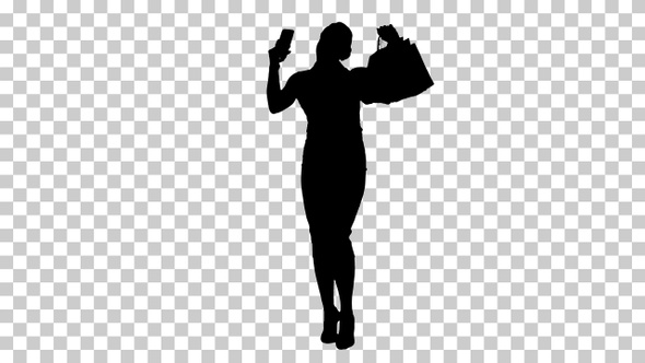 Silhouette woman with shopping bags, Alpha Channel