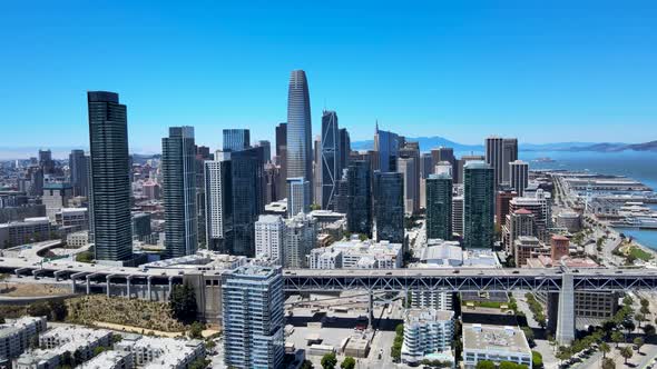 Aerial view of Downtown San Francisco skyscrapers, California, USA