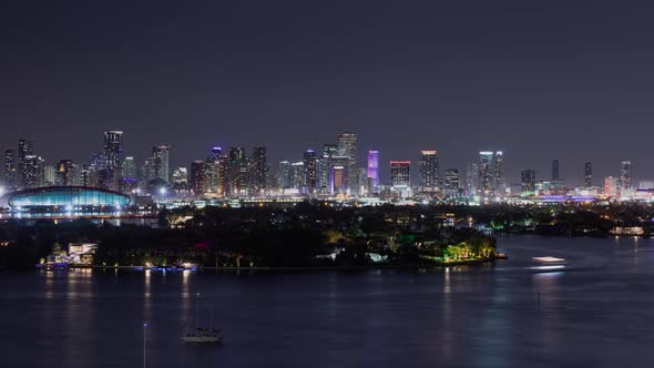 Night time lapse of the skyline of Miami Florida