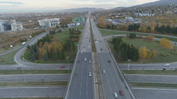 Aerial View of City Traffic at Rush Hour in Boyana, Sofia