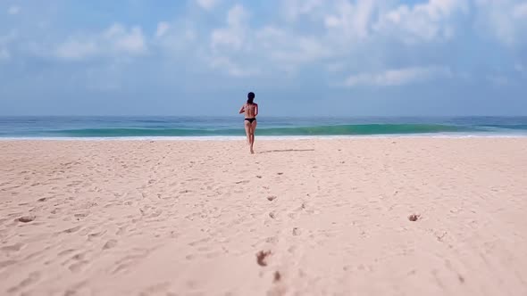 Young Asian Women Exercising Outdoor Run Sea Background