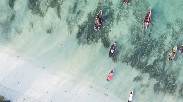 Tanzania Vertical Video  Boat Boats in the Ocean Near the Coast of Zanzibar Aerial View