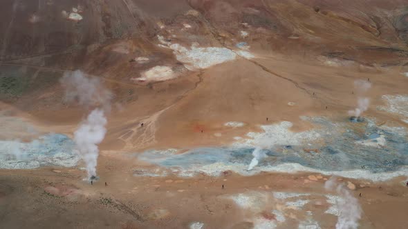 Landmannalaugar Geothermal Field in Iceland with drone video moving sideways.
