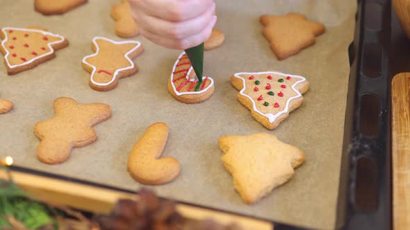 Decoration Homemade Gingerbread Christmas Cookies Food Icing Glaze Top Above