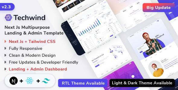 Techwind - React Next.js Multipurpose App, Saas & Software Landing & Admin Dashboard Template