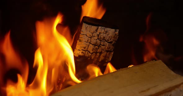 Close Up Log is Engulfed in Fire and Smoke