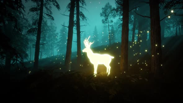 Glowing Deer in a Stylized fantasy forest HD