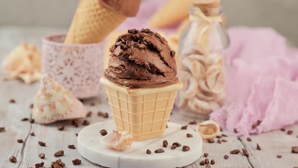 Delicious chocolate ice cream for dessert