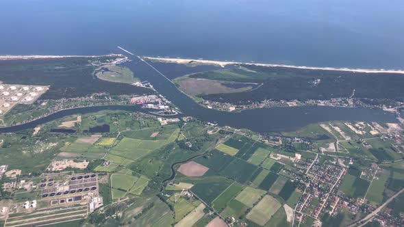 Take off from Gdansk airport flying along the coast 