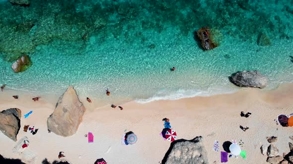 Golfo Di Orosei Sardina View From Above Stunning Aerial View of Beach Full of Beach Umbrellas and