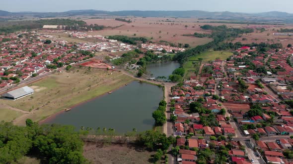 Aerial view of a rural residential area of the countryside of Goias, Brazil.