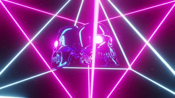 Neon Skull Halloween Background 4K alt