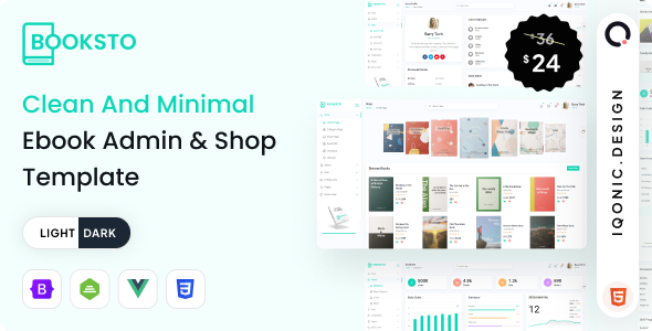 Booksto - Minimal Ebook Admin & Shop Template (VueJS, HTML)