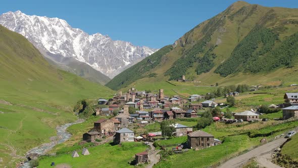 Ushguli Village with Famous Svan Towers in Svaneti Region in Georgia