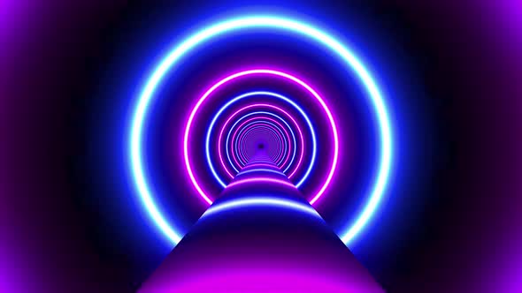 VJ Loop Neon Tunnel 4K, Glowing, Abstract motion background, Neon Circles, blue purple color scifi