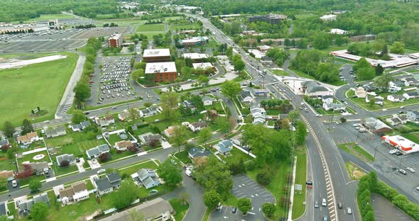 Aerial view road panorama highway near a small town in Bensalem Pennsylvania the America