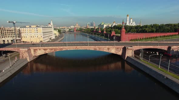 Famous Bridge on the Embankment of the Moskva River Near the Moscow Kremlin in Summer