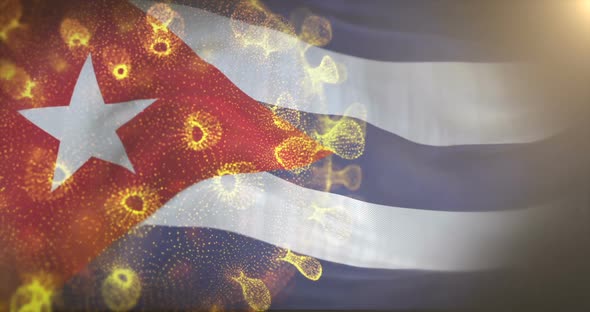 Cuban Flag With Corona Virus Bacteria alt