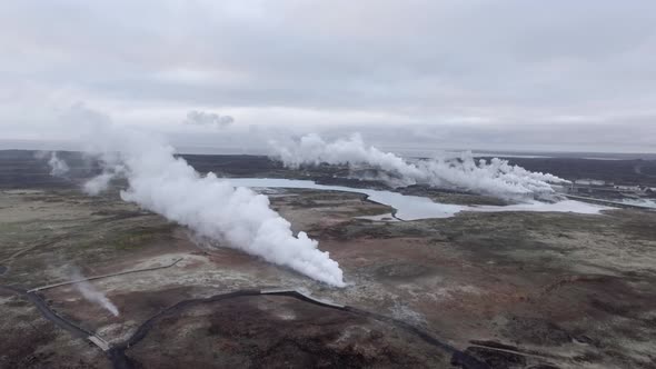 Aerial view of Gunnuhver hot springs in Iceland