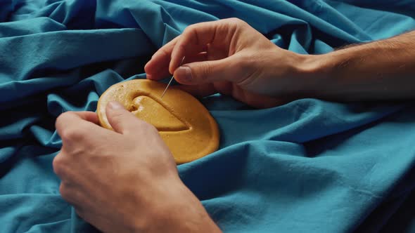 Men's Hands Scratch Sugar Cookies Candy in the Shape of a Heart