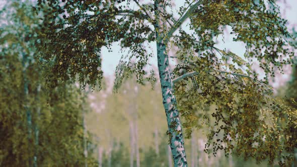 Birch Forest Panorama in Summer