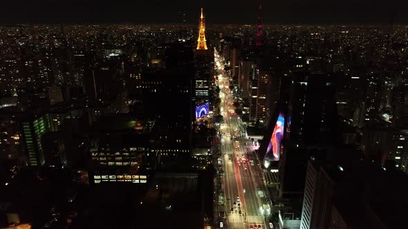 Night scape downtown Sao Paulo Brazil. Night city landscape of downtown district