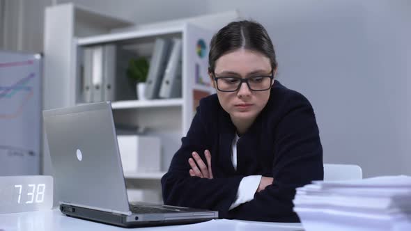 Depressed Office Worker Showing Help Sign, Employee Rights Violation, Workload