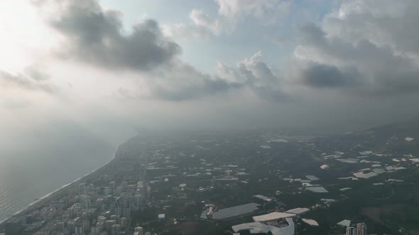 Colorful Panorama over the city Aerial View 4 K Alanya Turkey