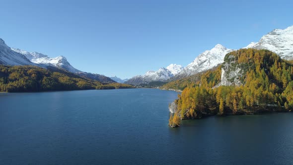 Aerial view of Lake Sils, Graubuenden, Switzerland