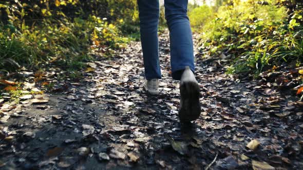 Girl on a Hike in the Mountains. Slow Motion Video