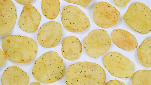 Rotating White Background with Potato Chips Close Up