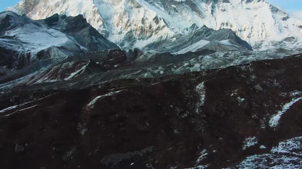 Nuptse Mountain and Lhotse South Face. Aerial View