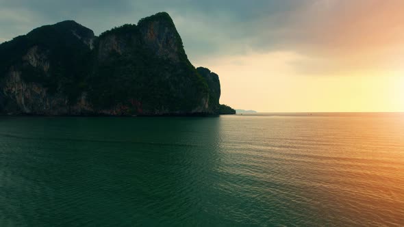 Aerial view over the bay, beautiful limestone mountains on the beach