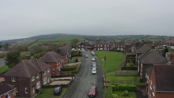 Aerial view, footage of a council housing estate in Kidsgrove Stoke on Trent, flats, homes for the e